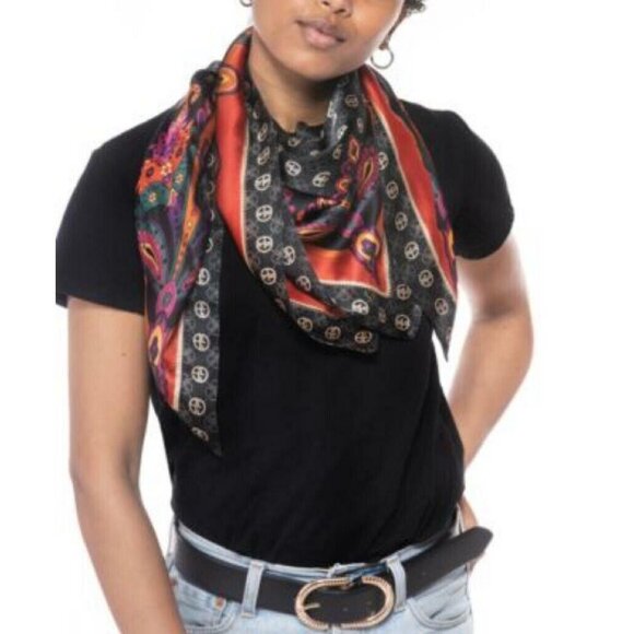 Giani Bernini Logo Paisley Border Printed Scarf, Black-multi, 36"x36" - Picture 2 of 10